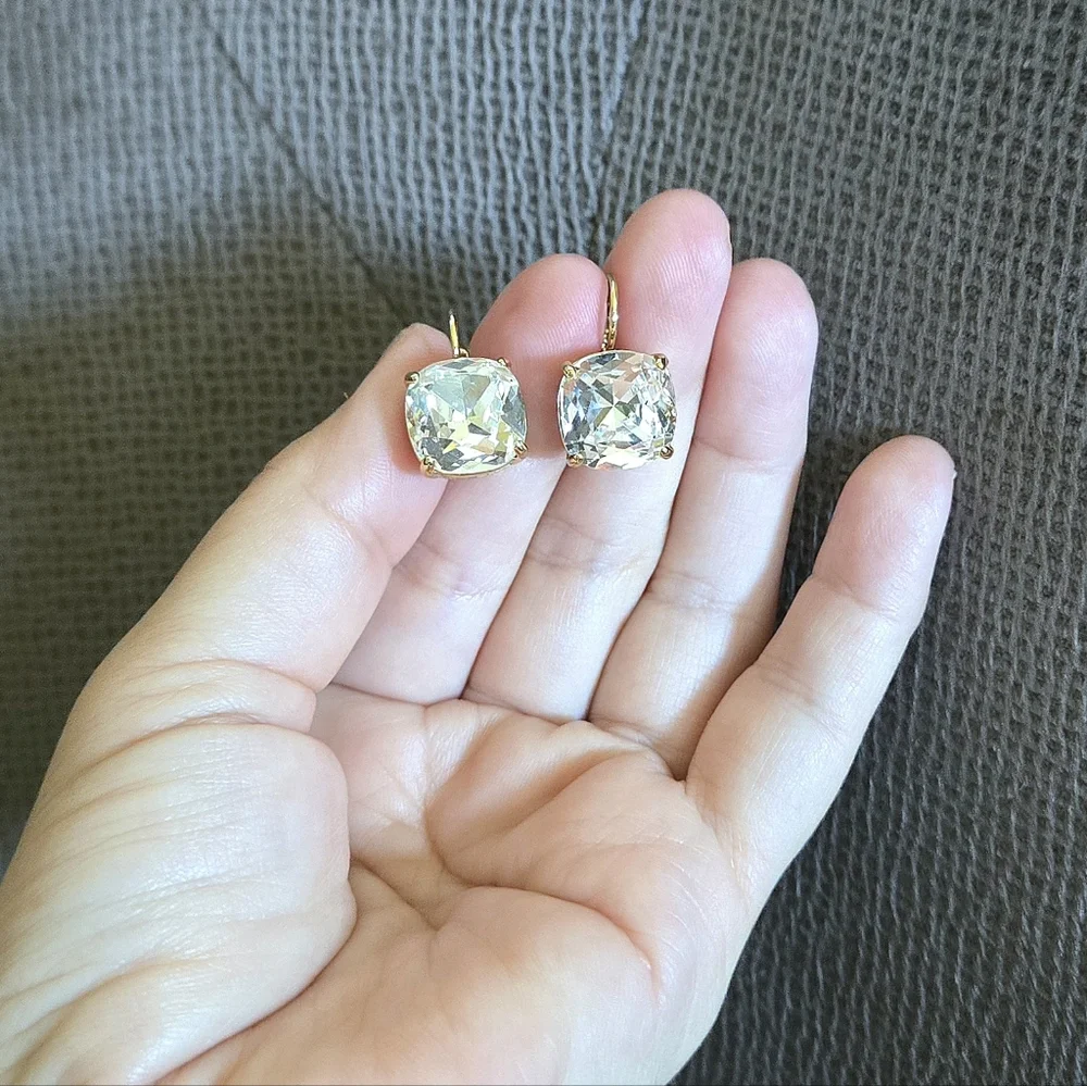 Kate Spade♠️ Clear Faceted Crystal💎 Cushion Earrings - Picture 3 of 16